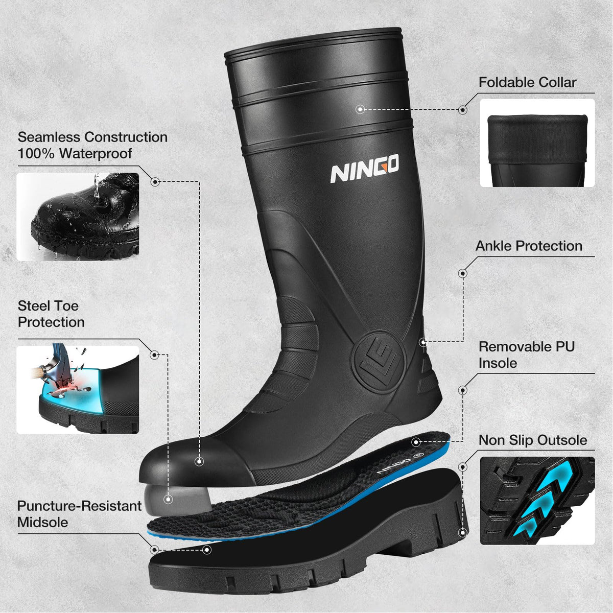 Men's Steel Toe Waterproof Rubber Boots H886663