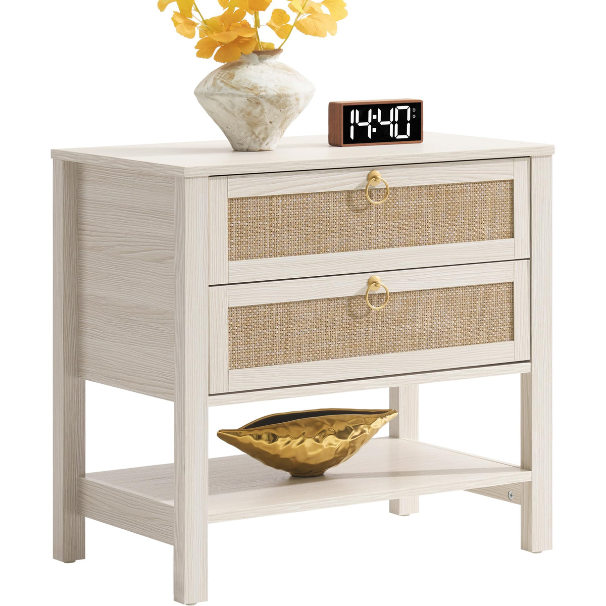 White Rattan Nightstand with 2 Drawers W928