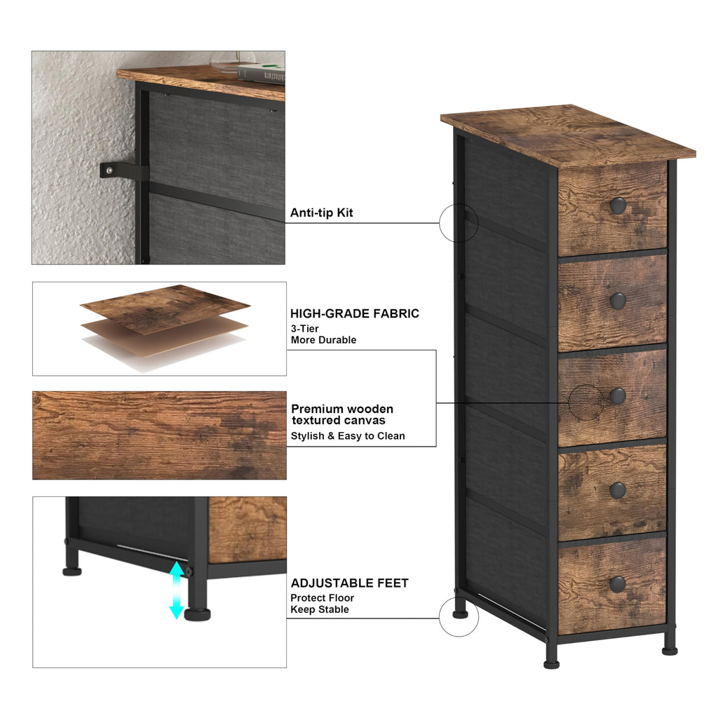 Narrow 5 Drawers Fabric Dresser P95893