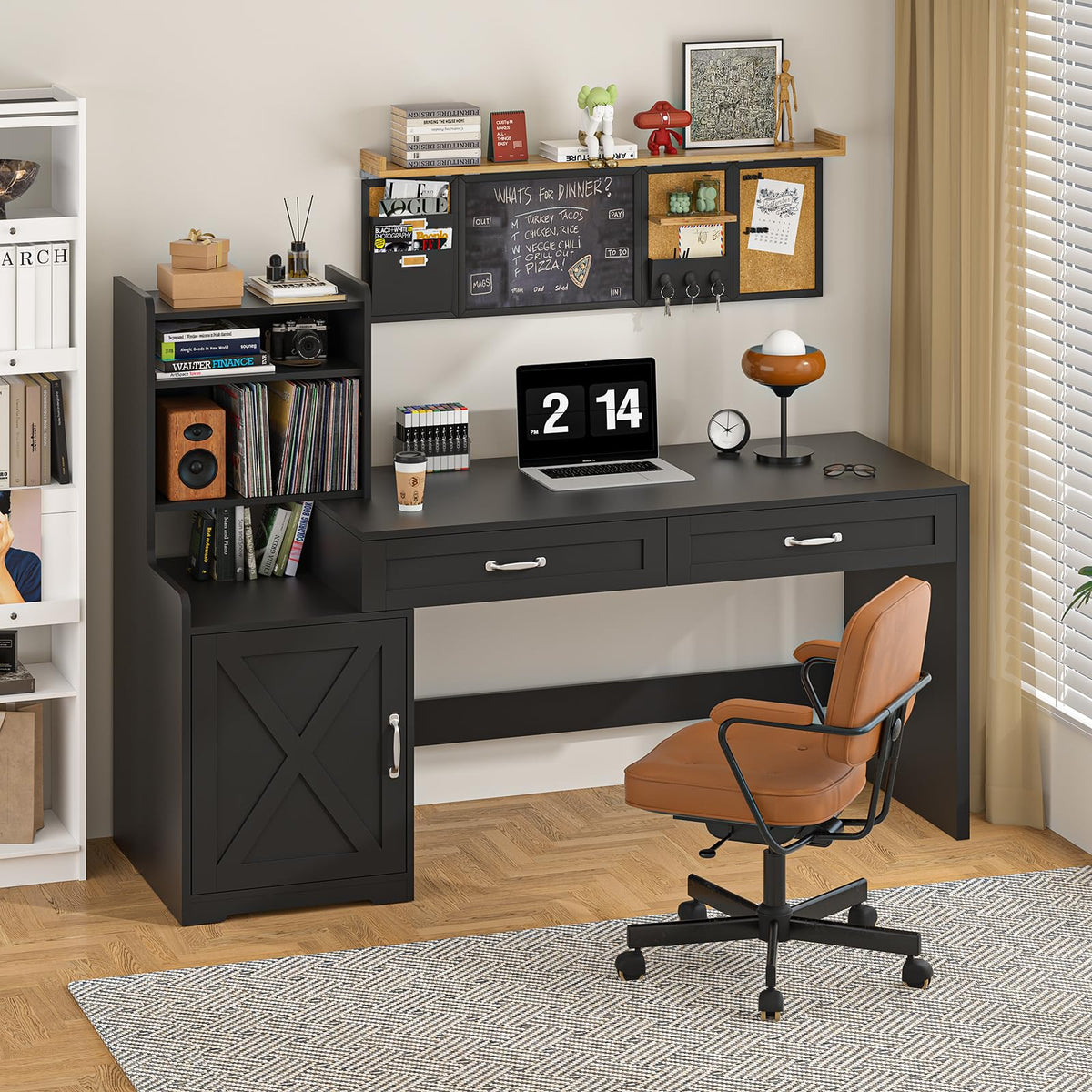 60" Computer Desk with Drawers & Bookshelves L36283
