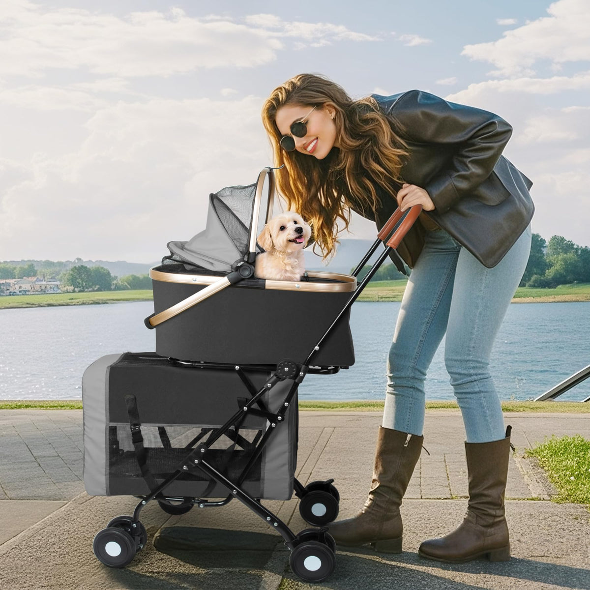 Double Pet Stroller with 4 Lockable Wheels E452268