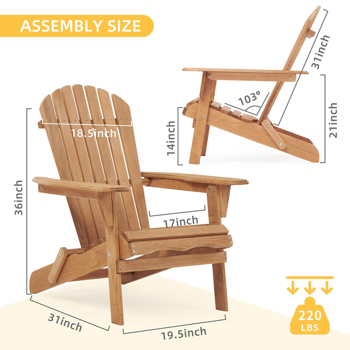 Adirondack Chair Set of 2 Wooden Folding Outdoor Chair O25754