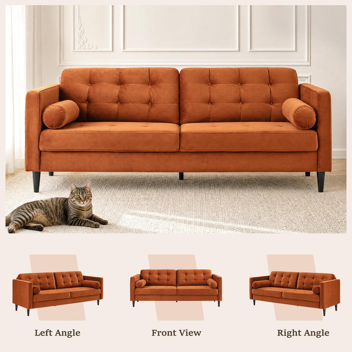 80" Velvet Sofa with Solid Wood Legs D711330
