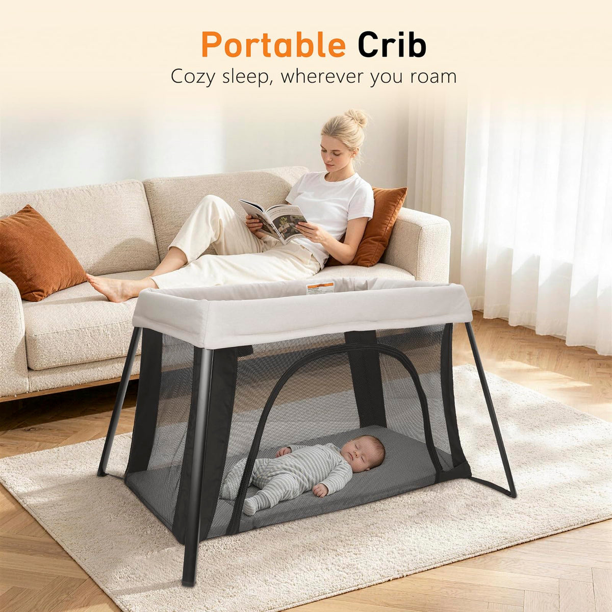 Beige Portable Travel Bassinet H8587