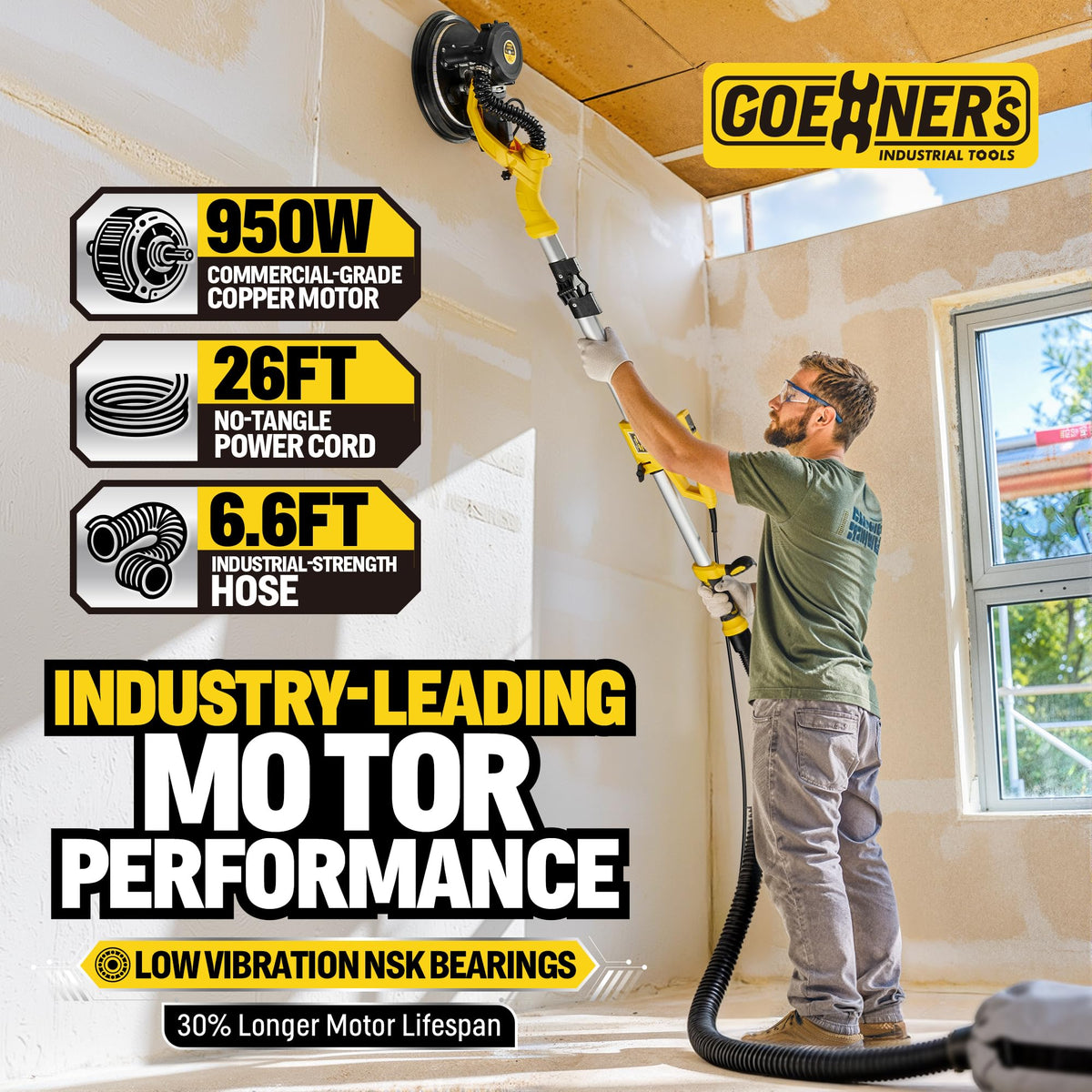 950W Electric Drywall Sander with Vacuum Dust Collector B942759