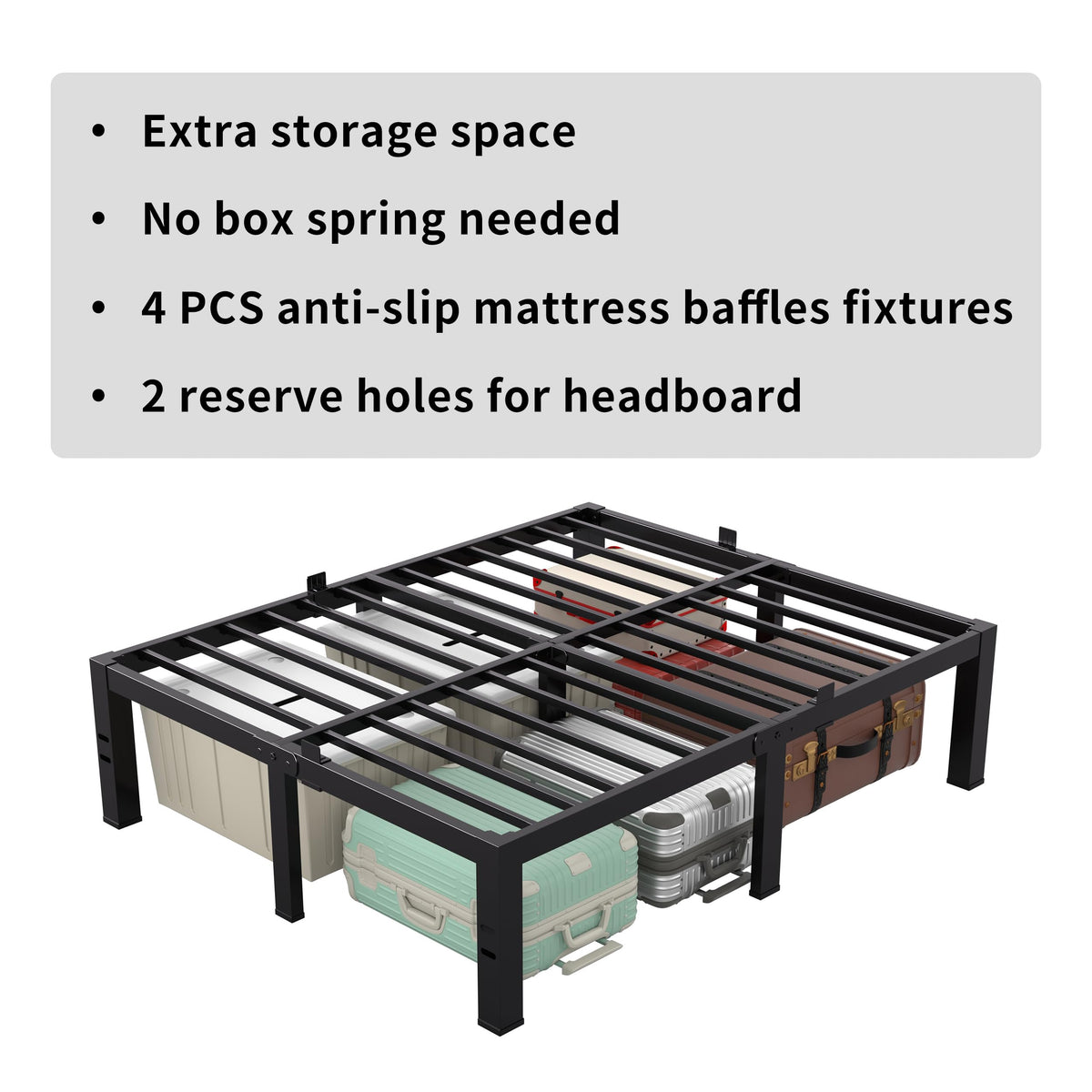 18 Inch King Size Black Metal Bed Frame O7719