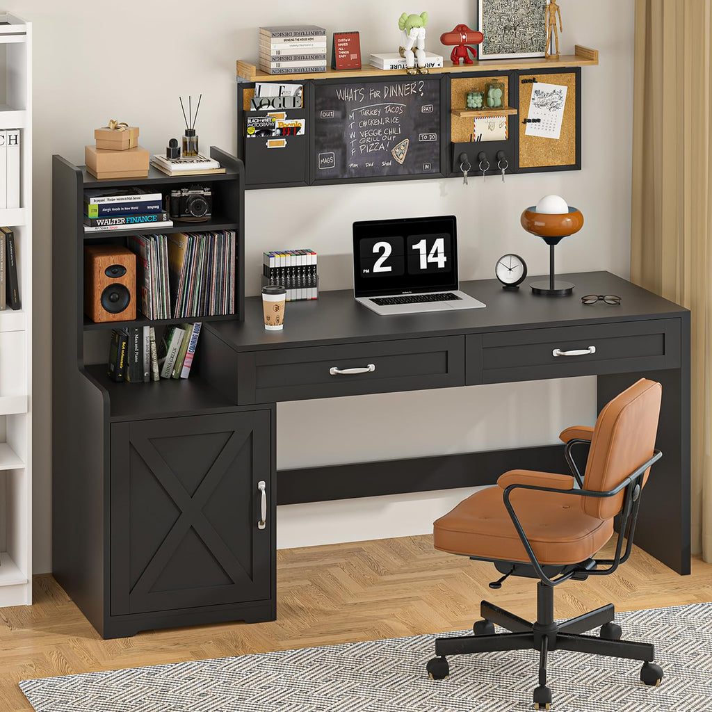 60" Computer Desk with Drawers & Bookshelves L36283