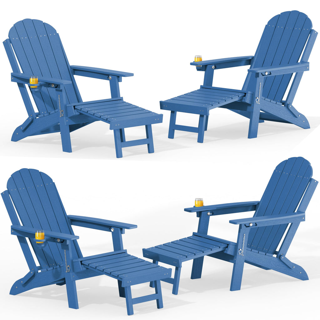 Blue HDPE Adirondack Chairs with Footrest Set of 4 Y97631