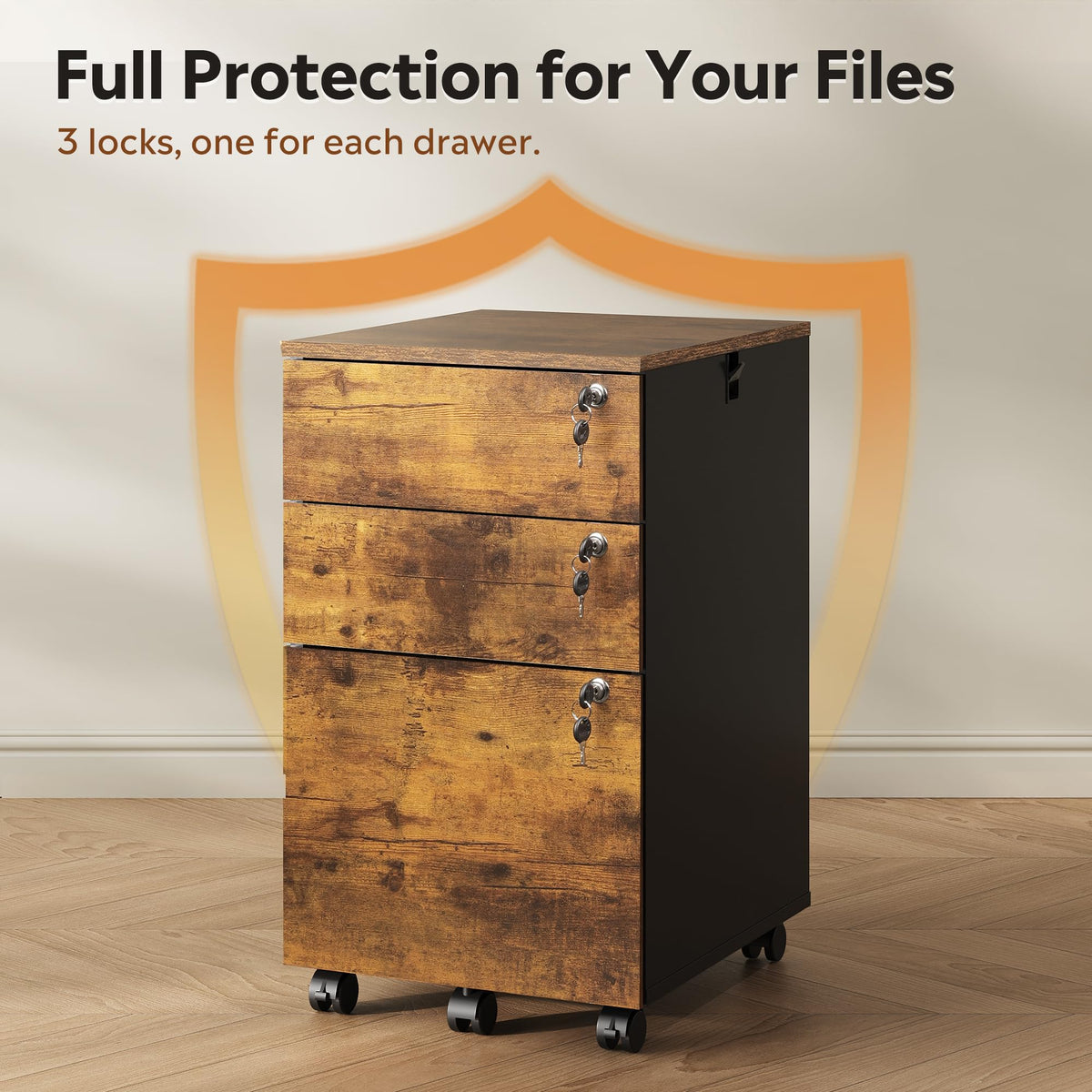 3 Drawer Wood File Cabinet with Locks M7262