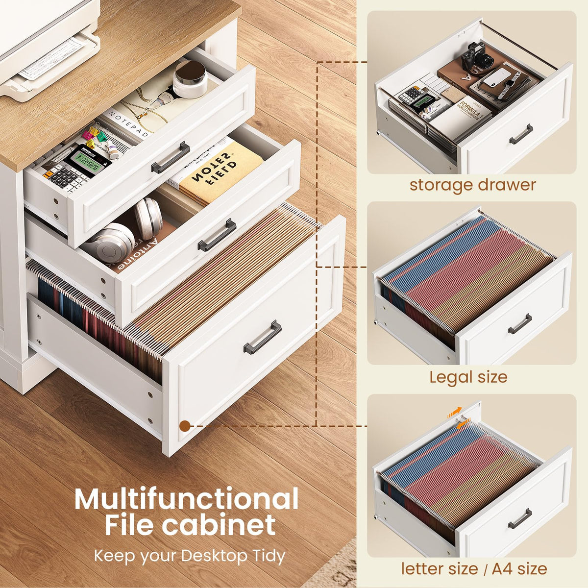 L Shaped Height Adjustable Standing Desk with 3 Drawers W29963