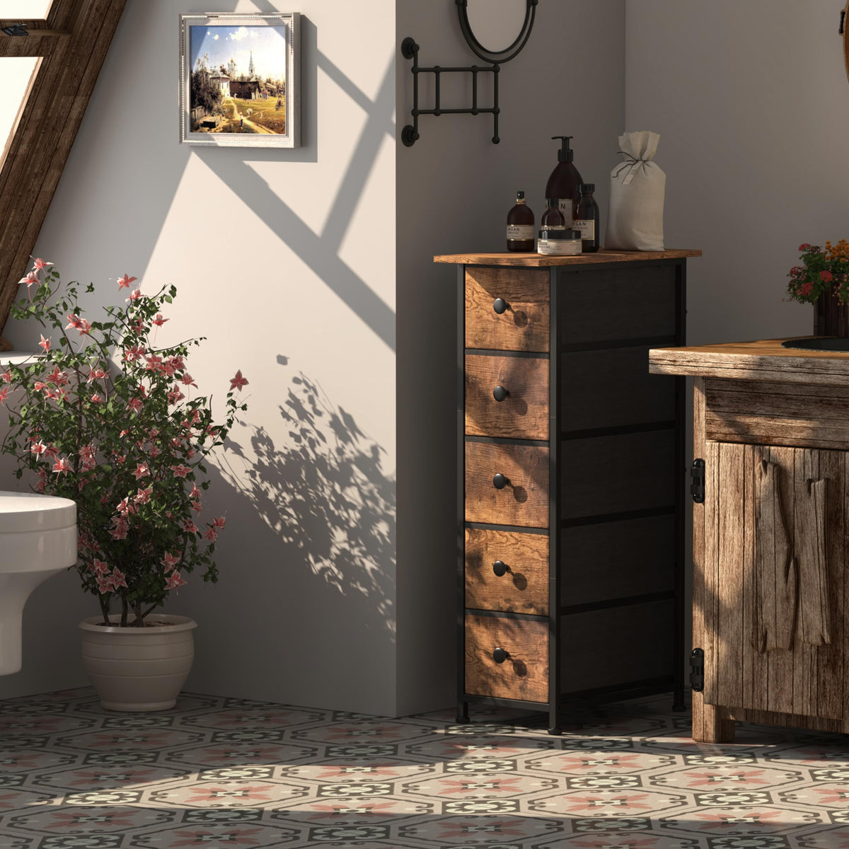Narrow 5 Drawers Fabric Dresser P95893