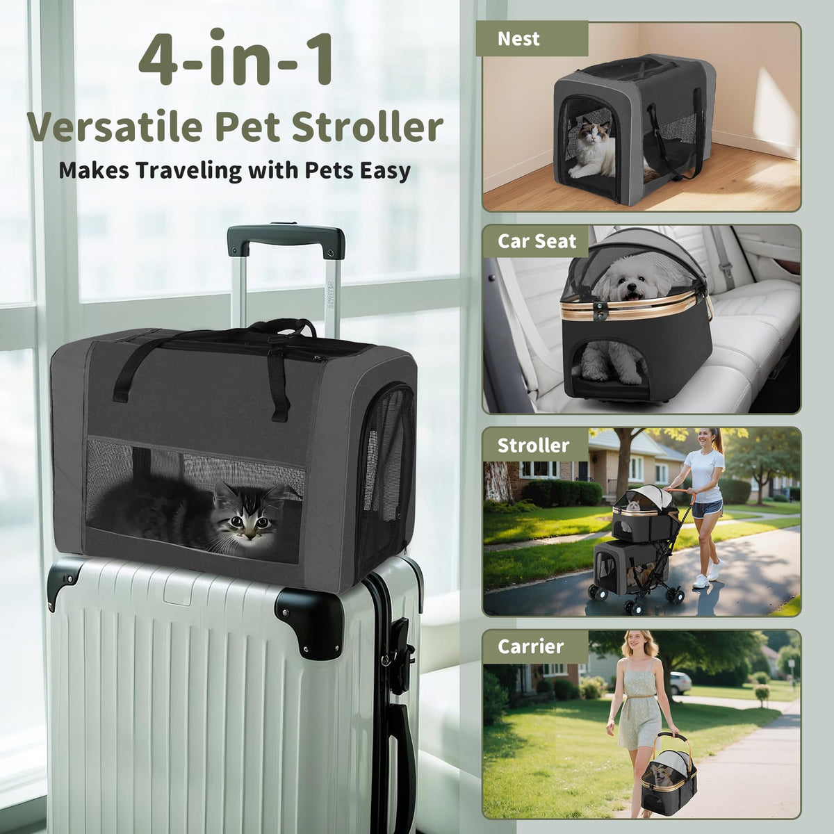 Double Pet Stroller with 4 Lockable Wheels E452268