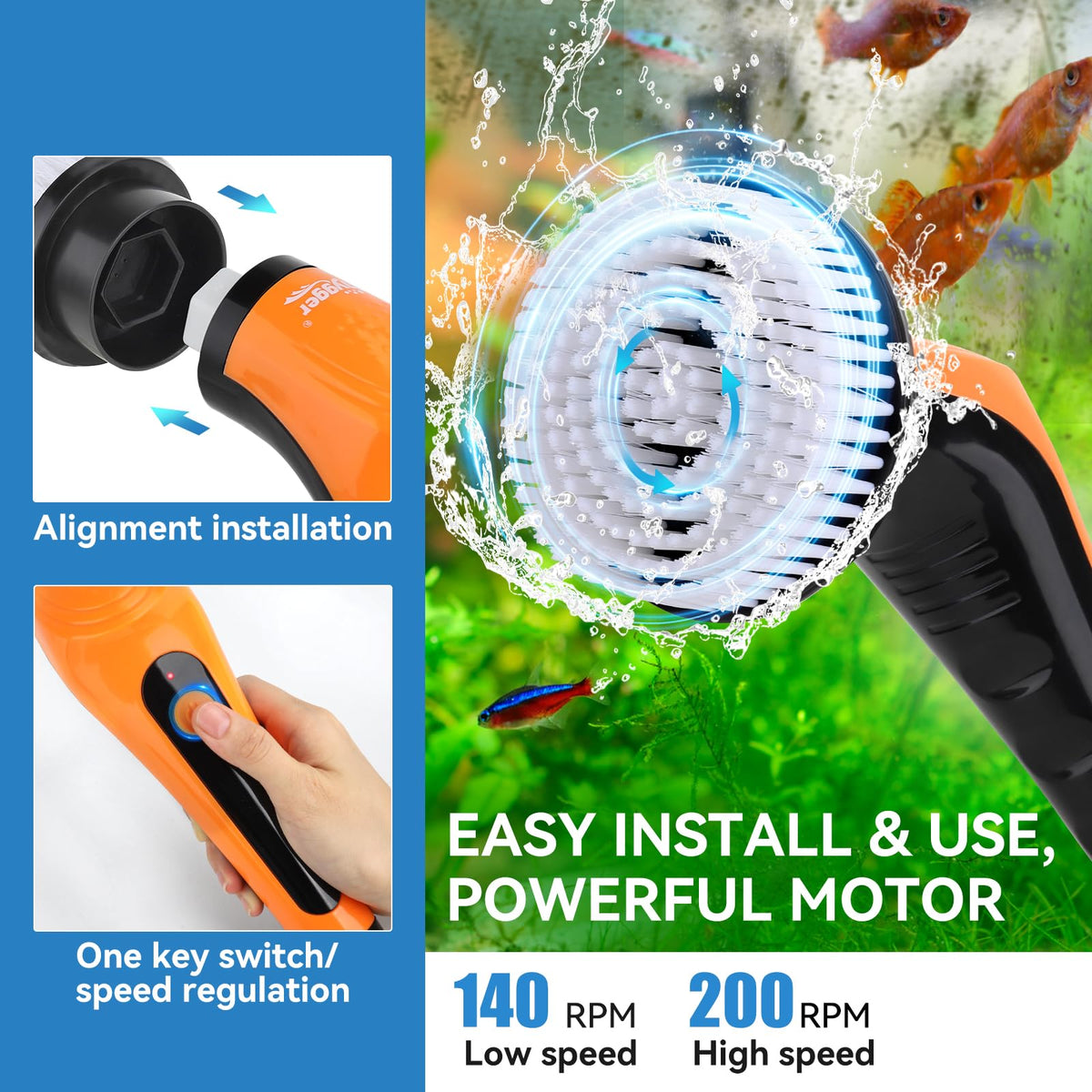 Electric Aquarium Cleaning Brushes with 6 Replaceable Brush Heads M1061