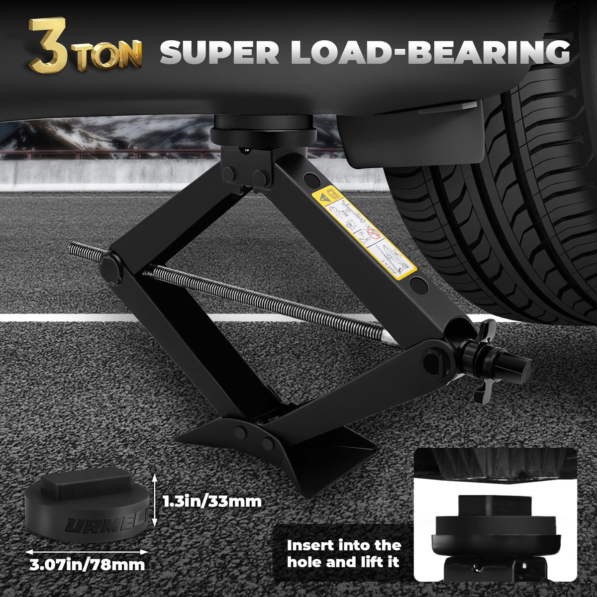 3-Ton Scissor Jack Kit with Rubber Jack Pads L34610