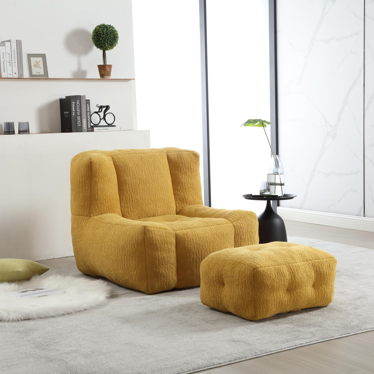 Yellow Memory Foam Bean Bag Chair with Ottoman K4940