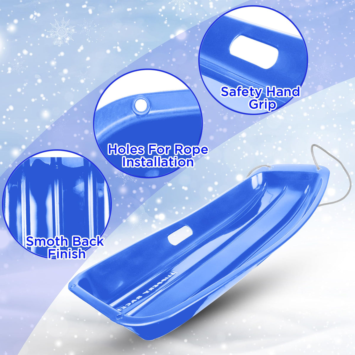 Kids Plastic Snow Sled with Pull Rope and Handles L9059