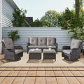 5 Piece Rattan Wicker Patio Furniture Set with Swivel Rocker Chairs Ottomans and Sofa N964