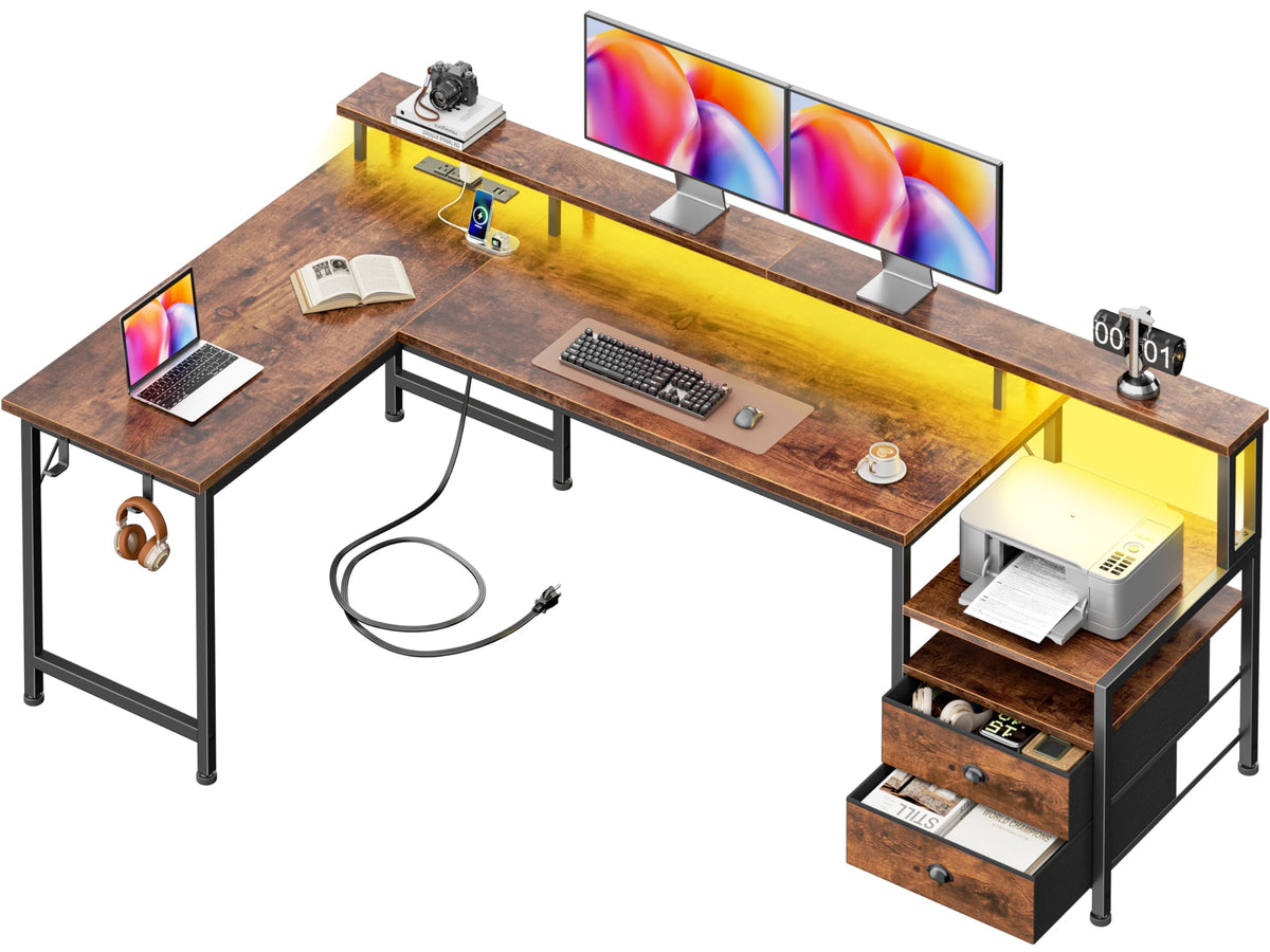 66'' L Shaped Computer Desk with Storage Drawers T668421