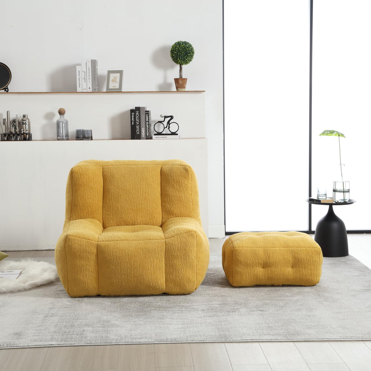 Yellow Memory Foam Bean Bag Chair with Ottoman K4940