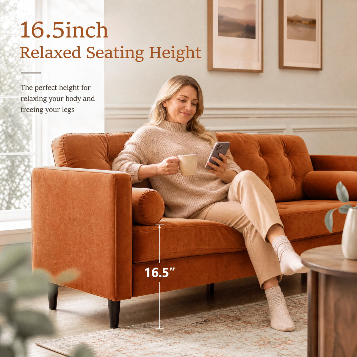 80" Velvet Sofa with Solid Wood Legs D711330