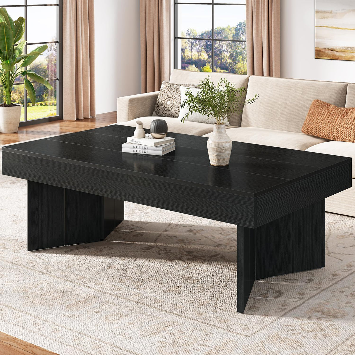47" Black Wood Rectangle Coffee Table K771843