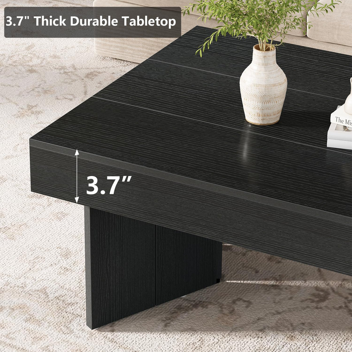 47" Black Wood Rectangle Coffee Table K771843