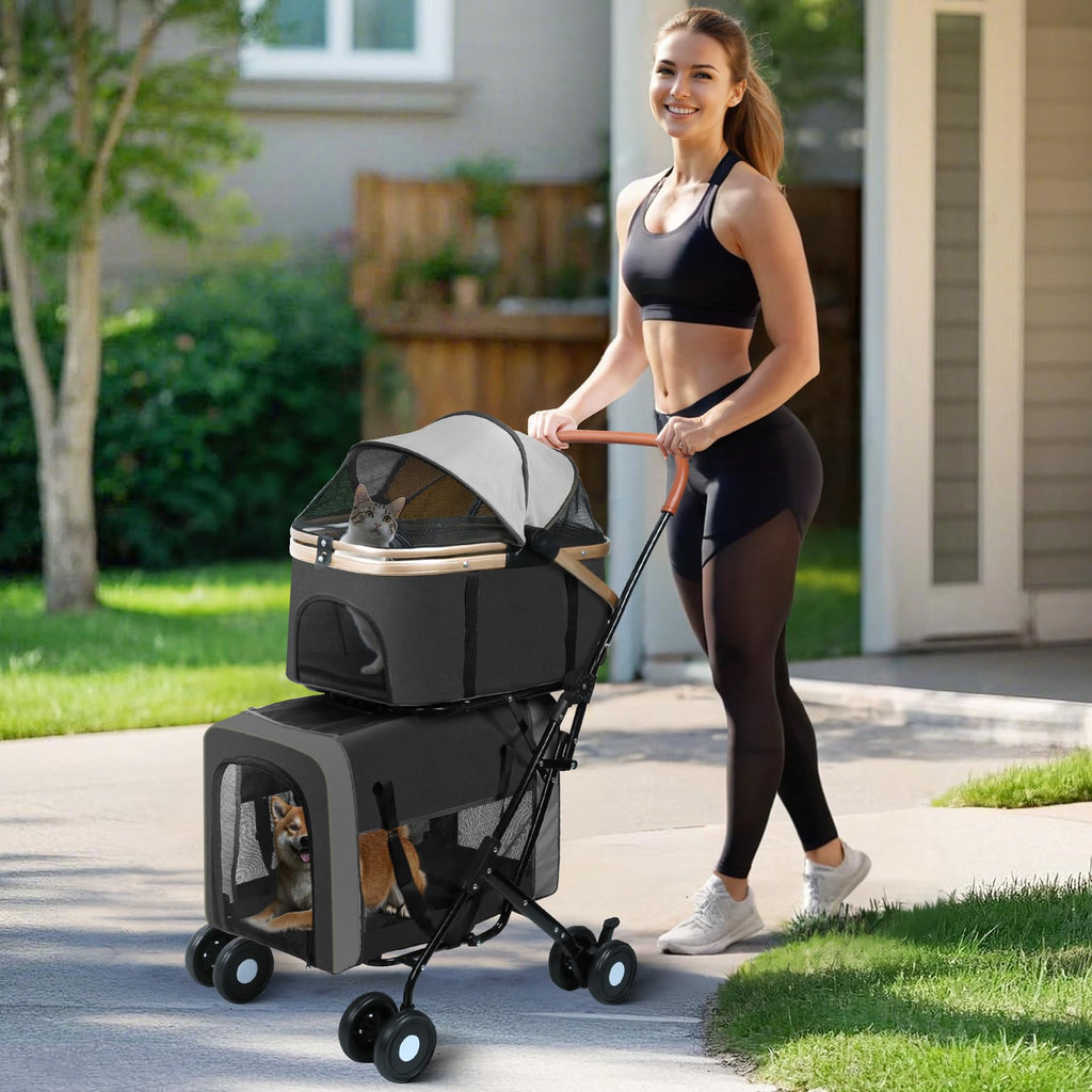 Double Pet Stroller with 4 Lockable Wheels E452268