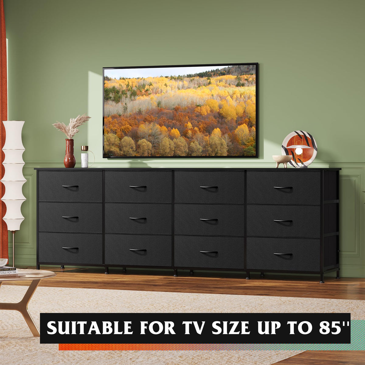 Black 12 Drawer Dresser TV Stand W592
