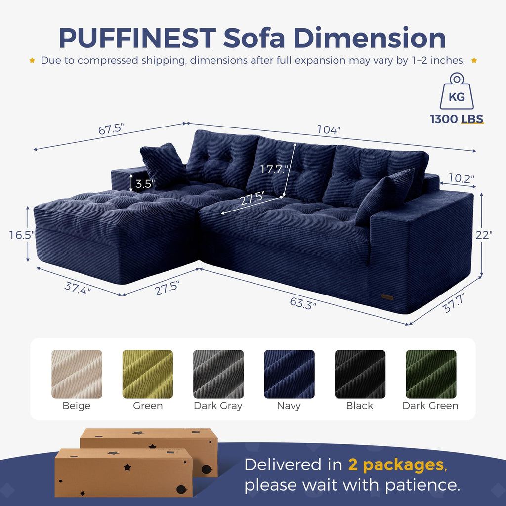 104-Inch L-Shaped Couch with Ottoman L4090