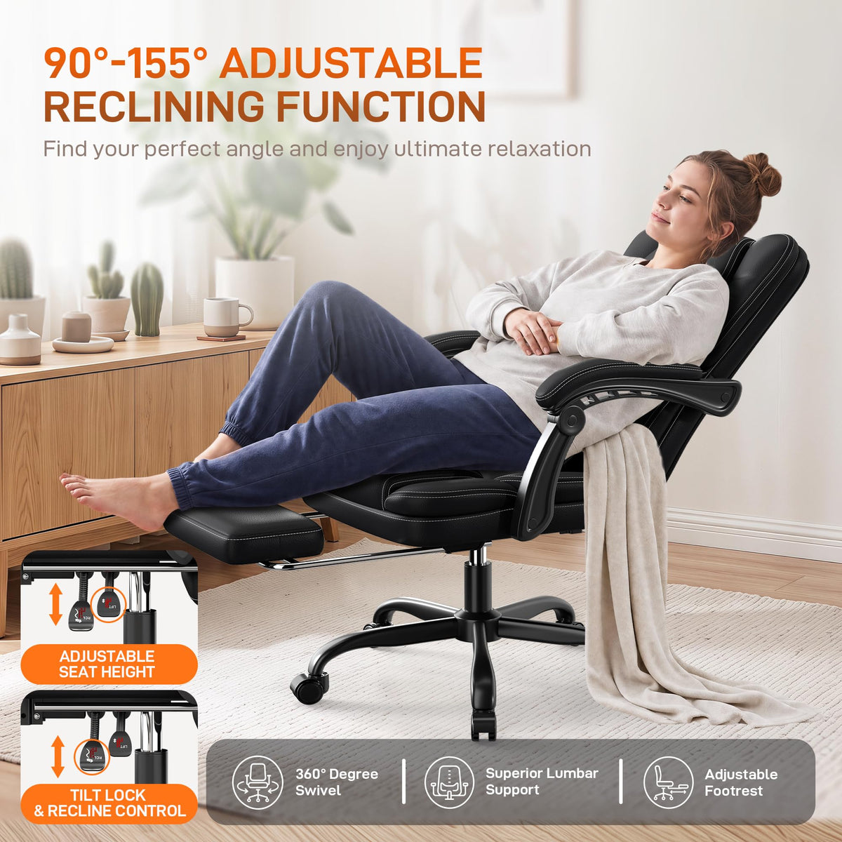 Black Ergonomic Office Chair with Foot Rest Z570