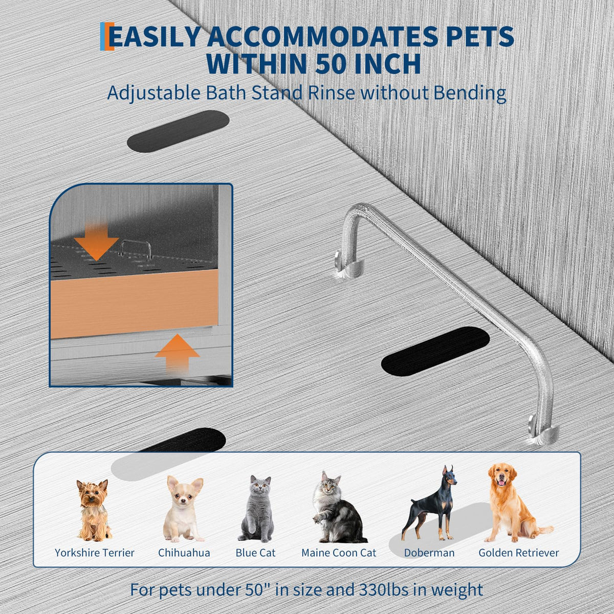 50" Stainless Steel Pet Bathing Tub with Sloped Ramp W49121