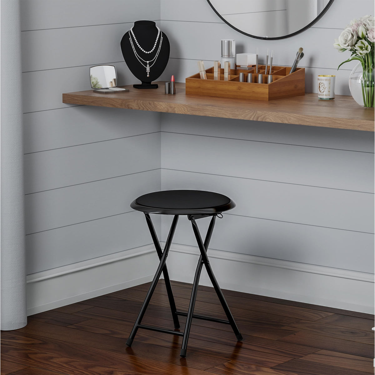 Black 18 Inch Portable Folding Stool T5701