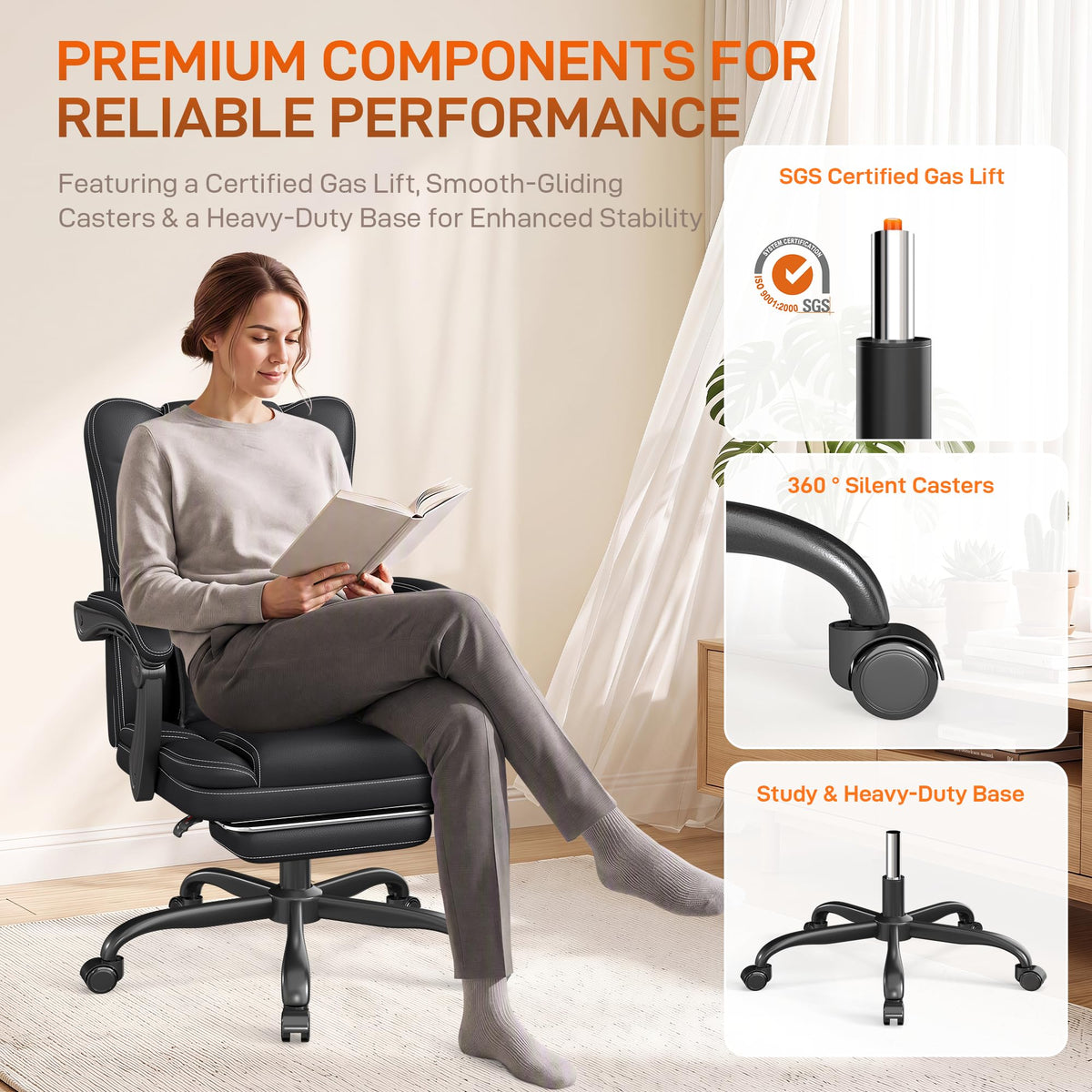 Black Ergonomic Office Chair with Foot Rest Z570