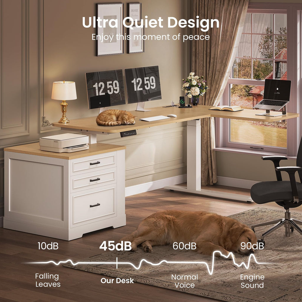 L Shaped Height Adjustable Standing Desk with 3 Drawers W29963