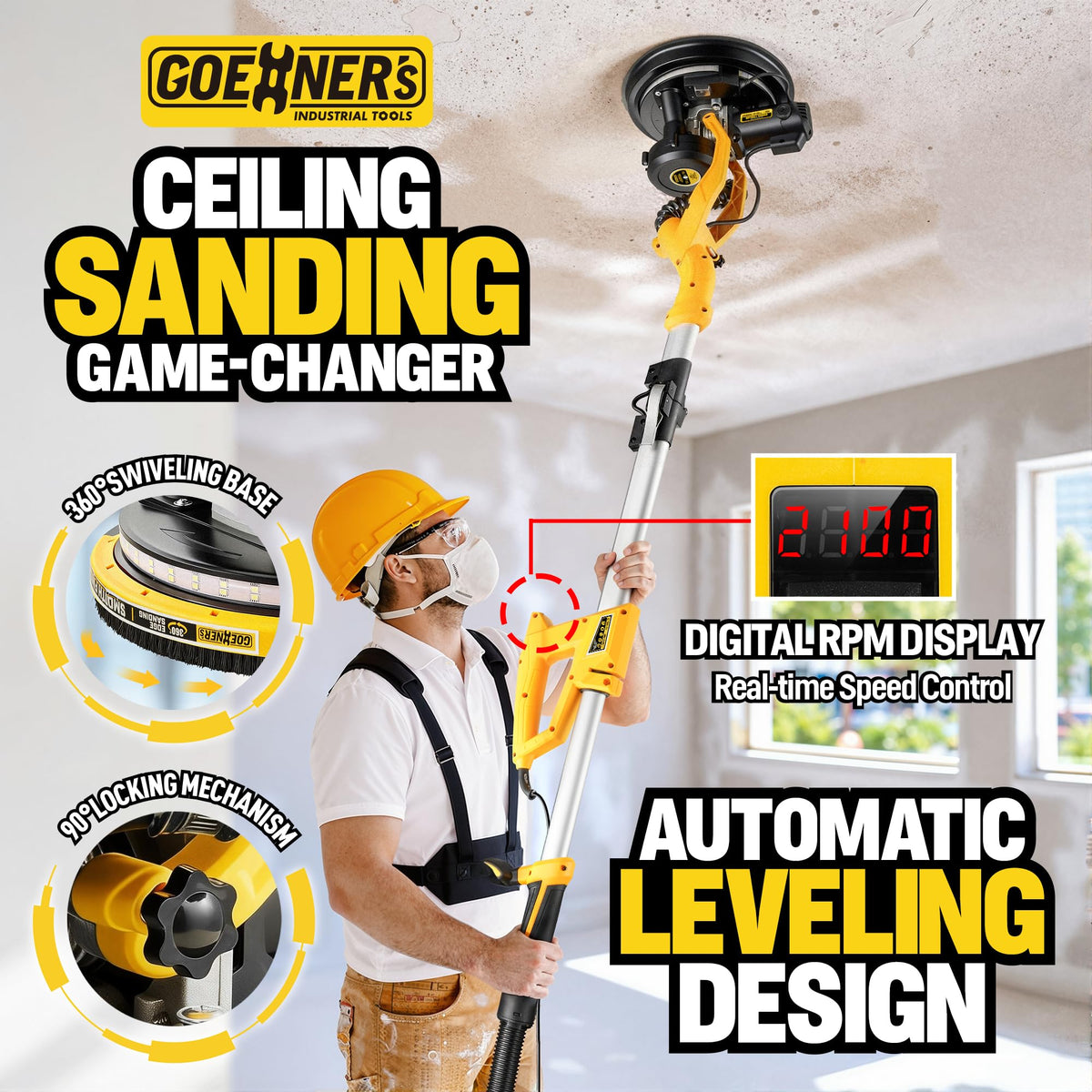 950W Electric Drywall Sander with Vacuum Dust Collector B942759