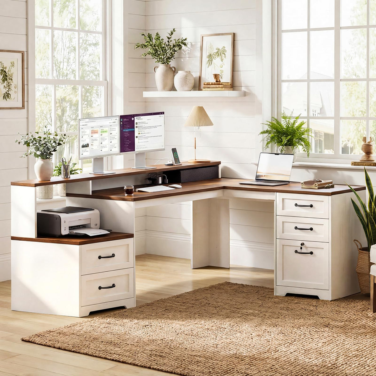 68 Inch L Shaped Executive Desk with Drawers N912899