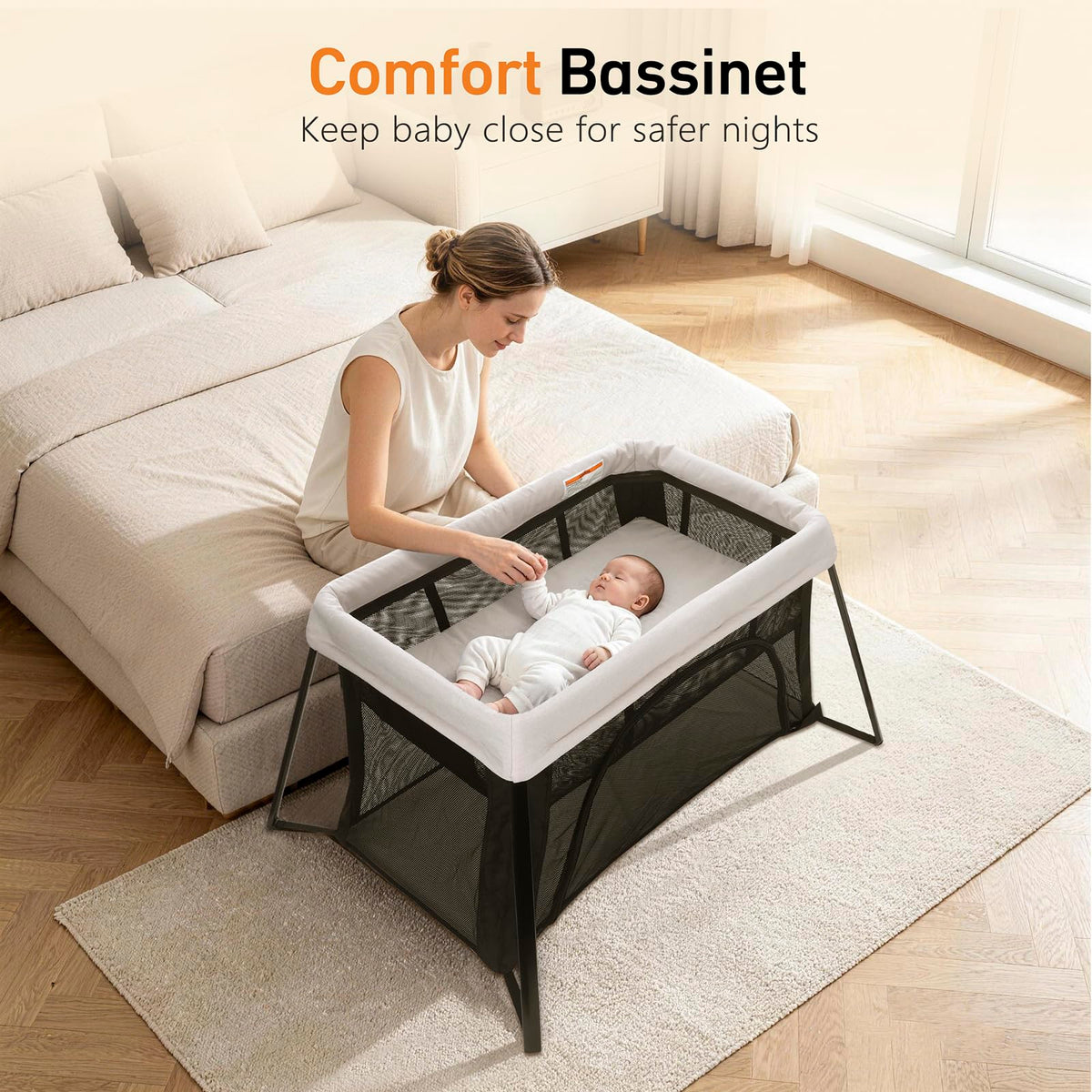 Beige Portable Travel Bassinet H8587