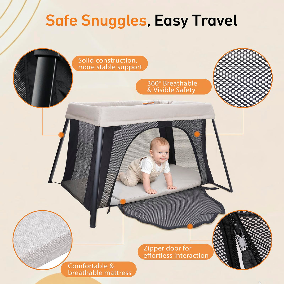 Beige Portable Travel Bassinet H8587