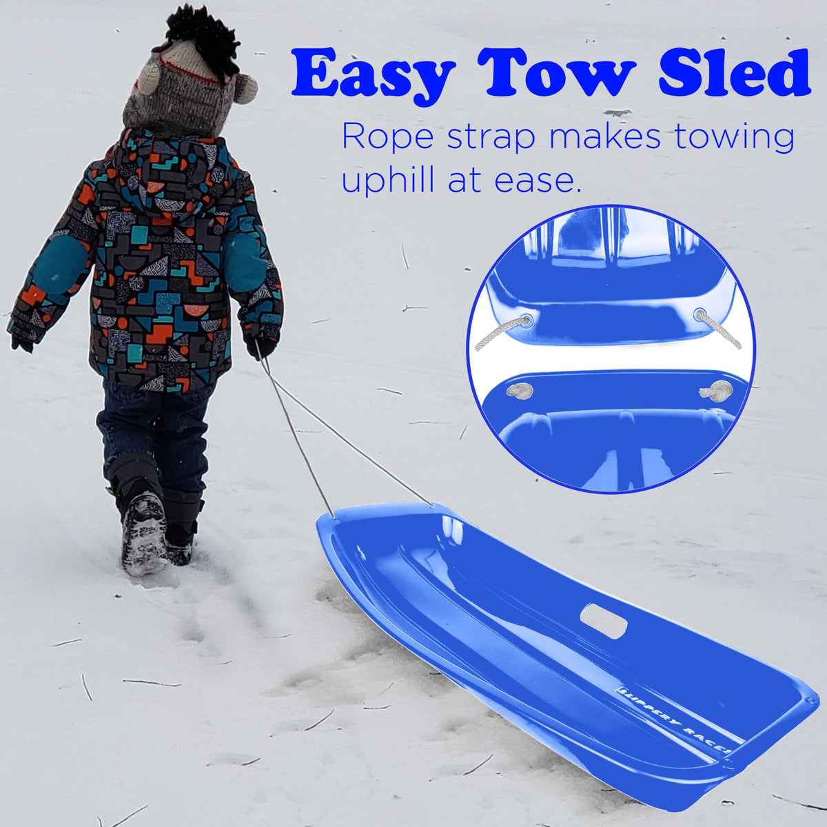 Kids Plastic Snow Sled with Pull Rope and Handles L9059
