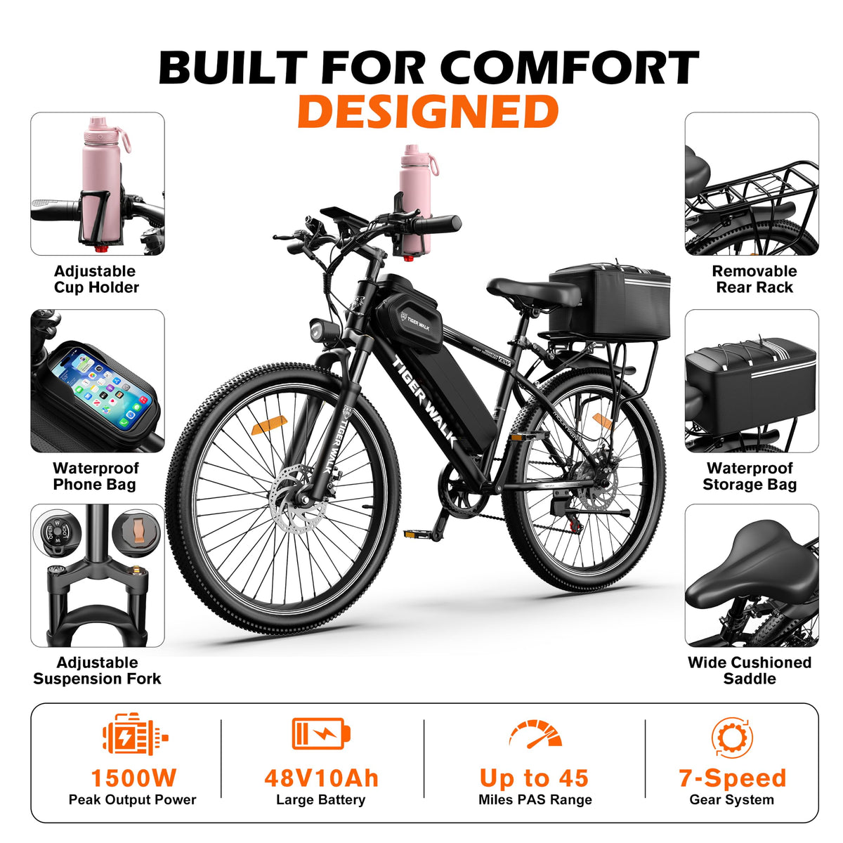 26" Electric Mountain Bike 48V 10Ah 7-Speed Q8532