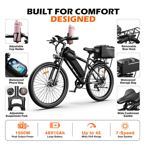 26" Electric Mountain Bike 48V 10Ah 7-Speed Q8532
