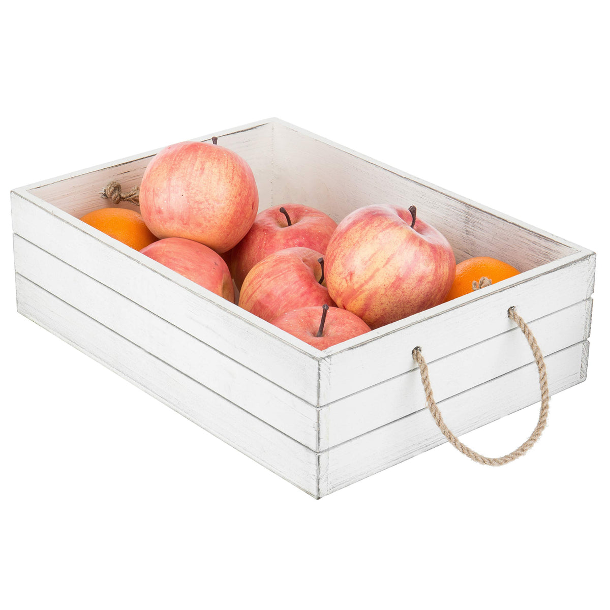 Vintage White Wood Storage Crate with Rope Handles K799