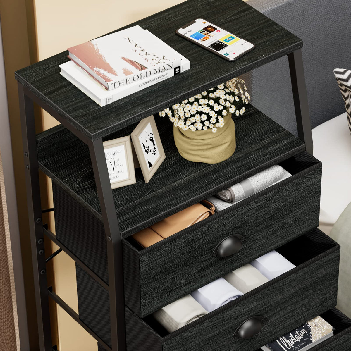 Tall Nightstand with Fabric Drawer B625157