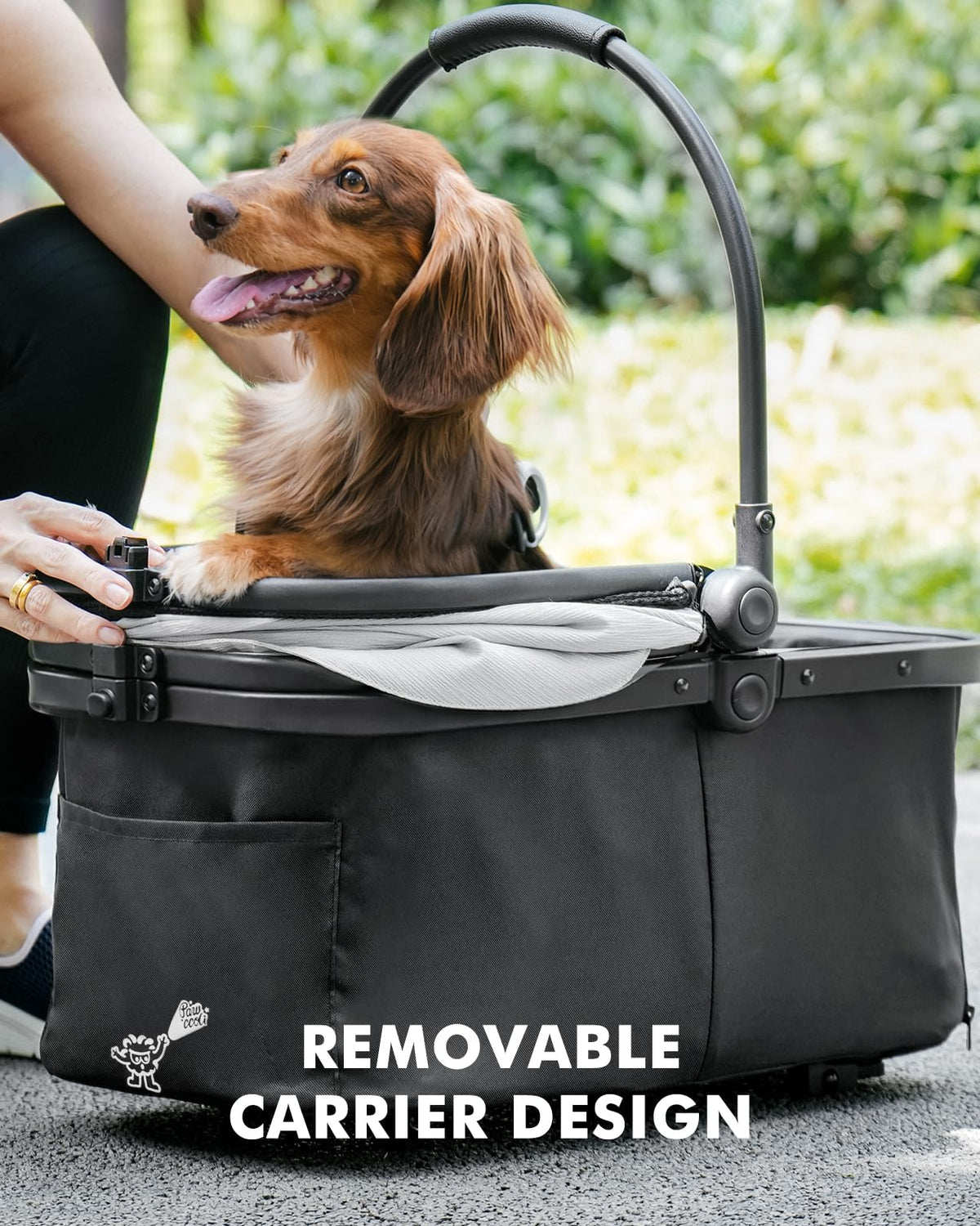Black Foldable Pet Stroller with Detachable Carrier H858389