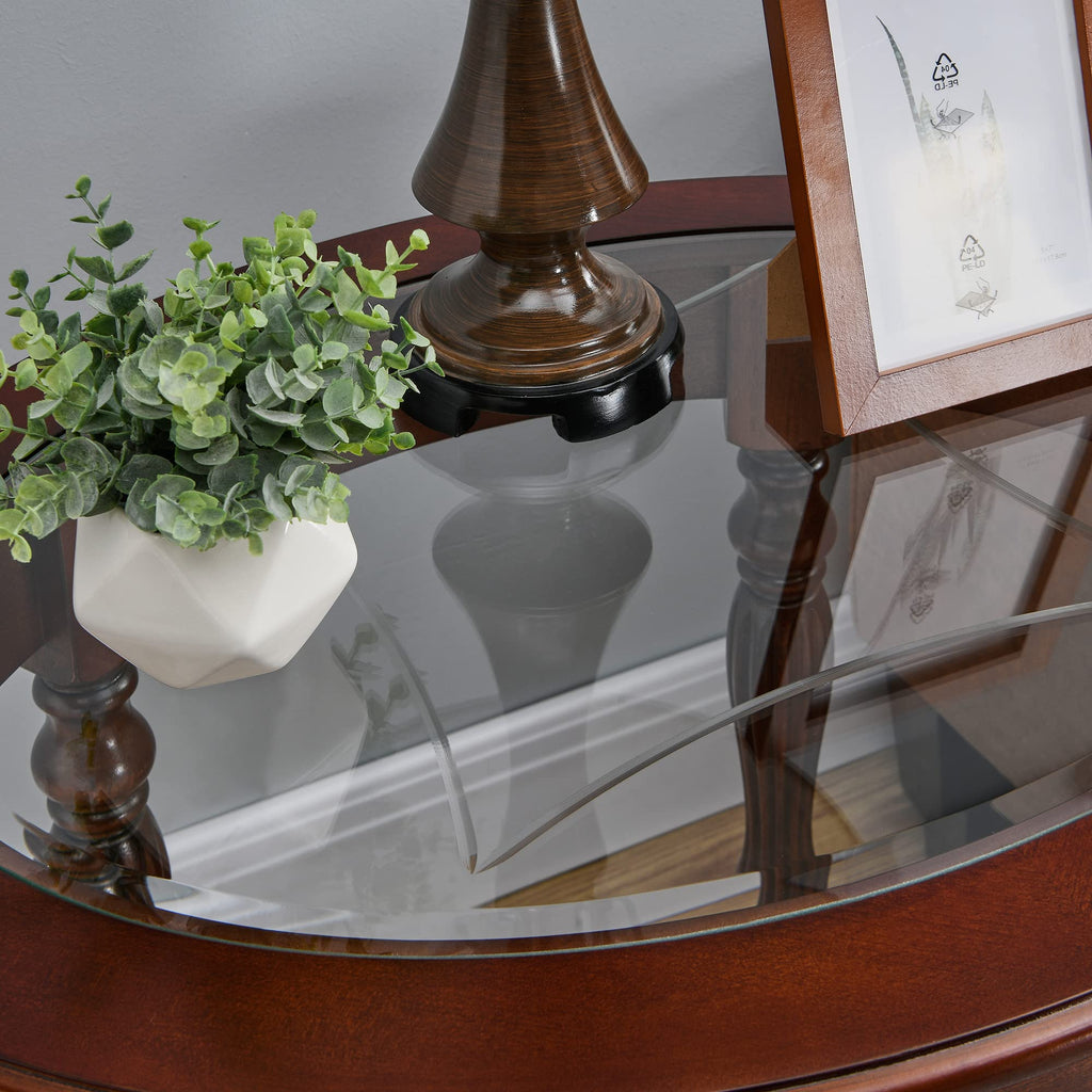 Wood Oval End Table with Glass Top Y237090