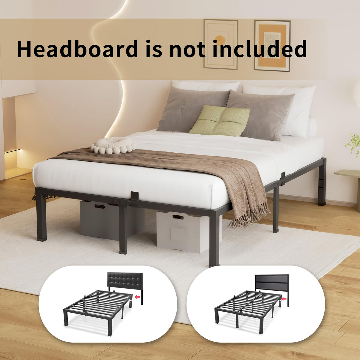 18 Inch King Size Black Metal Bed Frame O7719