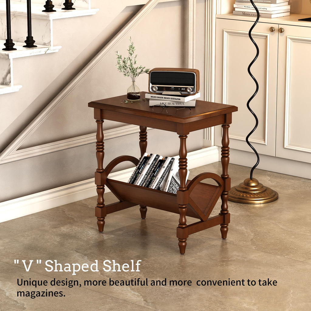 Wood End Table with Magazine Rack and Rubberwood Legs O856