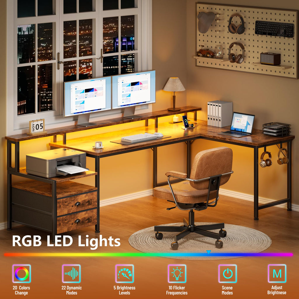 66'' L Shaped Computer Desk with Storage Drawers T668421