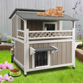 Weatherproof 2-Story Outdoor Cat House with Balcony H61664