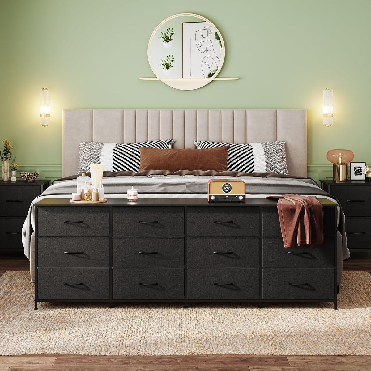 Black 12 Drawer Dresser TV Stand W592